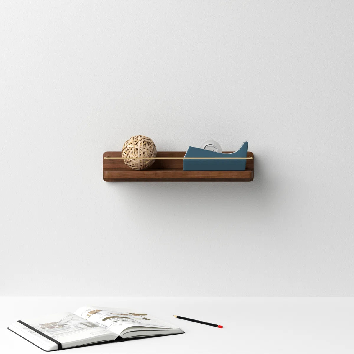 carpentray 30'' modern brass wooden shelf