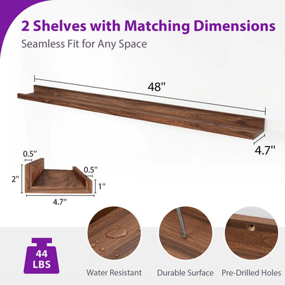 carpentray 48 inch long set of 2 wooden wall shelf (brown)