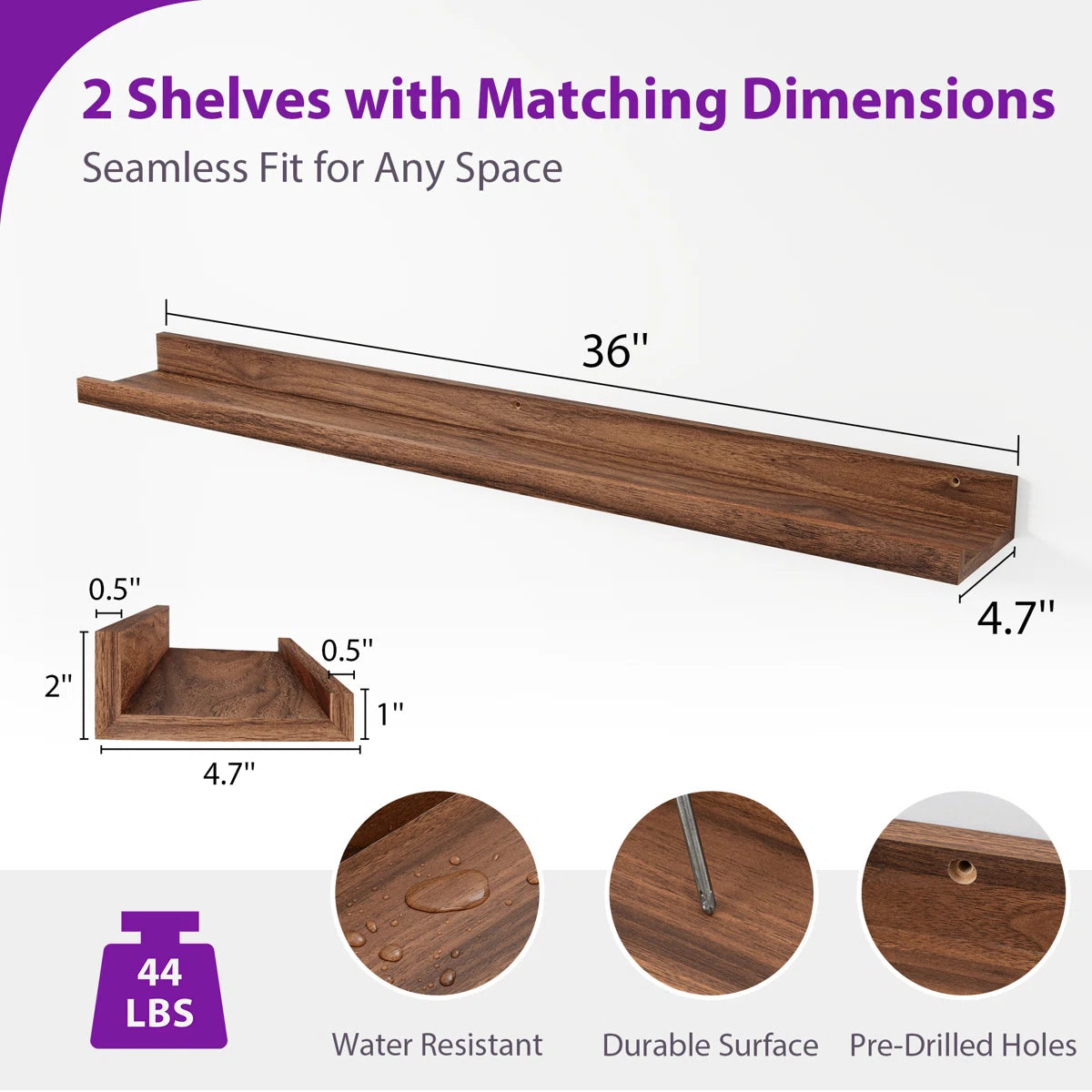 carpentray 36 inch long set of 2 wooden wall shelf (brown)