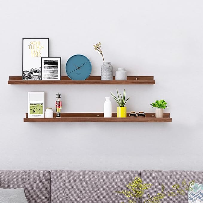 Carpentray 30" Set of 2 Light Walnut Color Wood Wall Floating Shelves