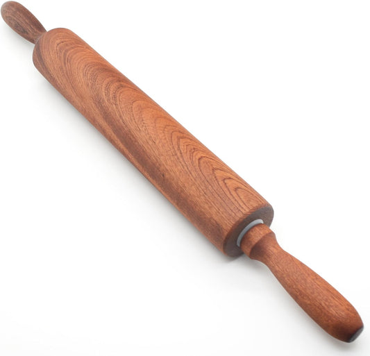 Carpentray Classic Sapele Wood Rolling Pin with Handles,Baking Wooden Rolling Pin（17''L x 1.77"W)