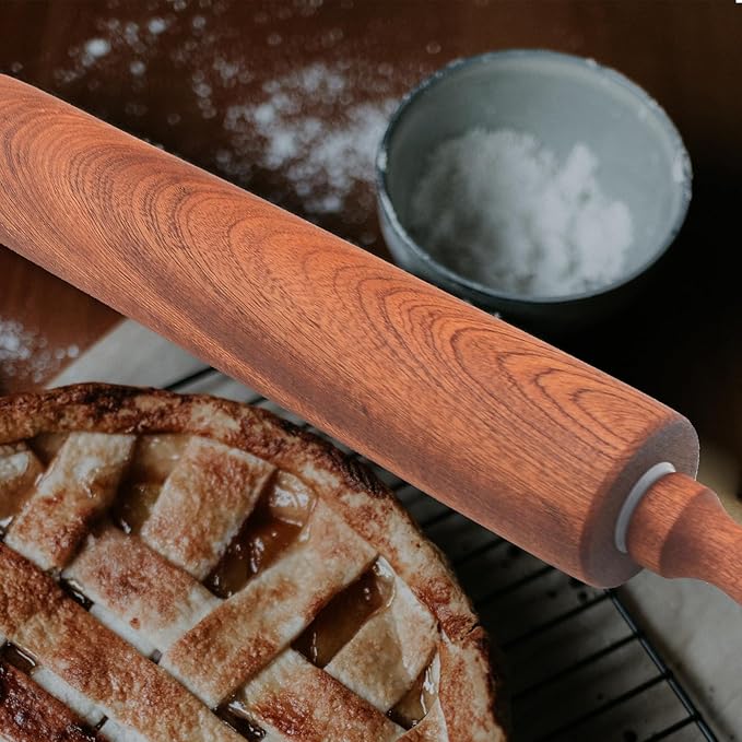 Carpentray Classic Sapele Wood Rolling Pin with Handles,Baking Wooden Rolling Pin（17''L x 1.77"W)