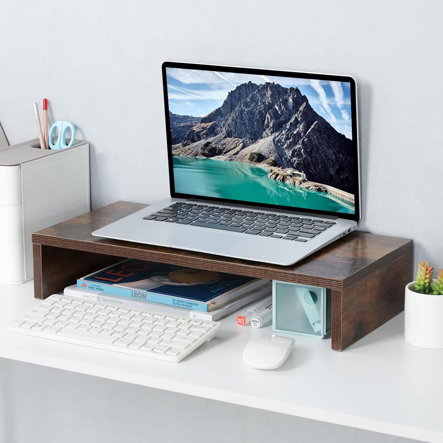 Carpentray 20 inch Monitor Stand Riser, Wood Monitor Stand for Desk, Keyboard Organizer Desktop Stand, Monitor Riser