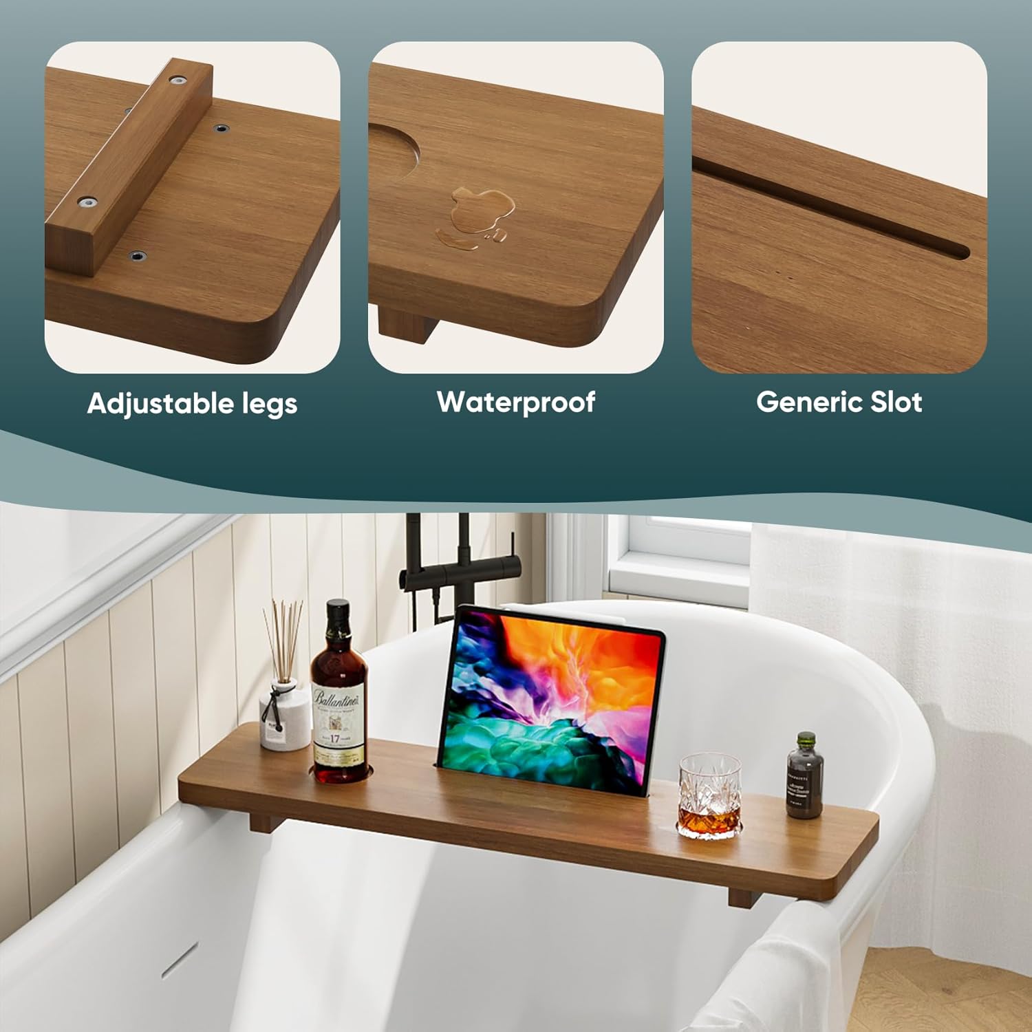carpentray wooden bathroom bathtub tray